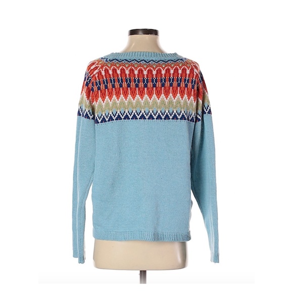 Misslook Blue and Multi Colored Fair Isle Cardigan Sweater - Picture 2 of 2